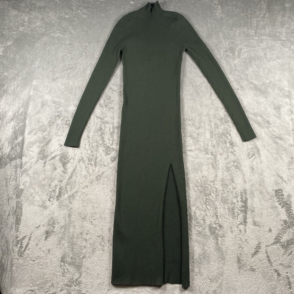 Aritzia Wilfred Alchemy Dress Womens Size XS Green Long Sleeve Ribbed Knit Slit‎